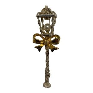 Vintage Avon Silver And Gold Tone Lamp, Light Post, Faux Pearl Brooch Lapel Pin